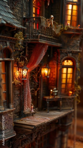 Miniature doll house with a balcony and a balcony © kramynina