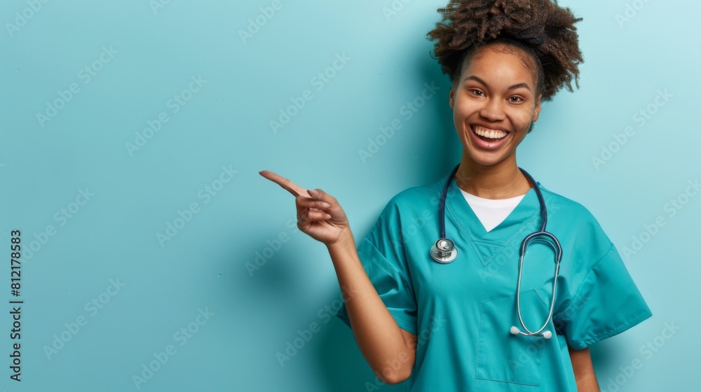 Cheerful Nurse Pointing to Side Cheerful Nurse Pointing to Side