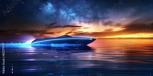 Gracefully gliding through the dark night sky: A sleek starry skiff. Concept Fantasy, Night Sky, Starry Skiff, Graceful Motion, Dark Waters