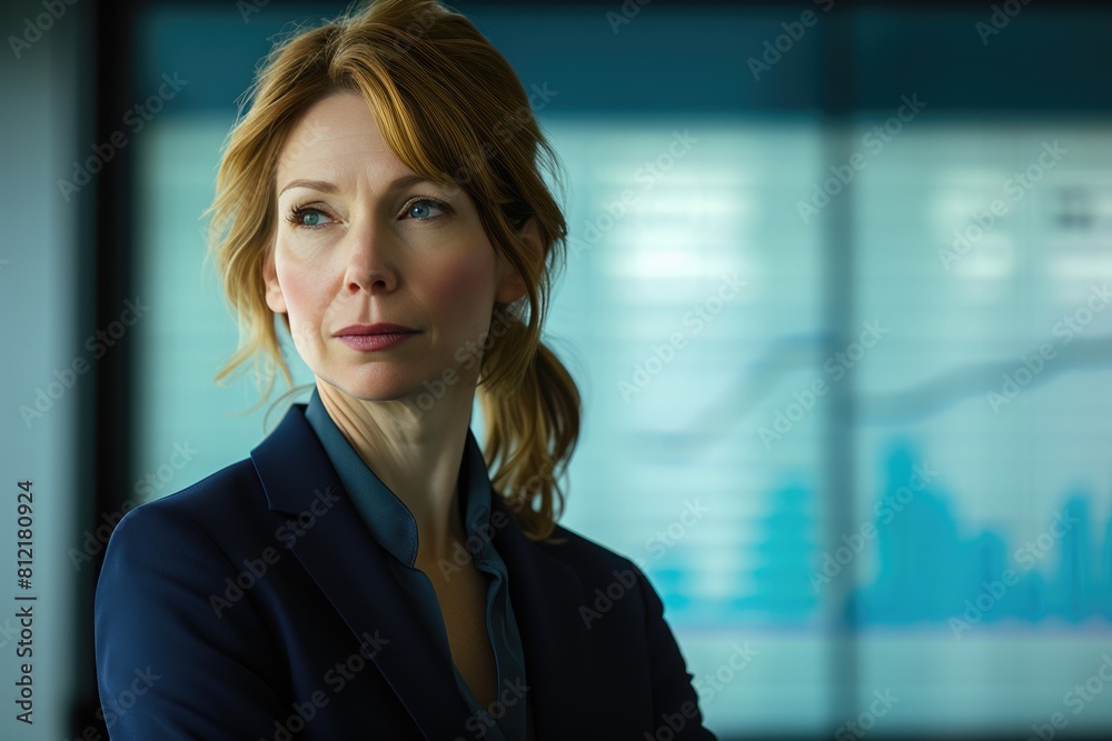 Contemplative Businesswoman Reviewing Risk Assessment Charts