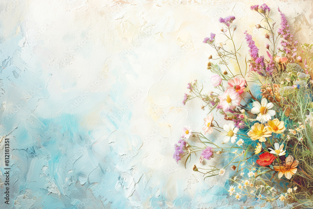 A soft pastel background sets the serene tone, gently embracing a delicate bouquet of wildflowers nestled in the bottom corner.