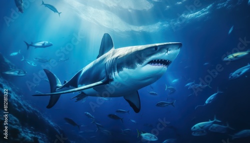 Wallpaper Mural The great White Shark in the ocean, portrait of White shark hunting prey in the underwater Torontodigital.ca