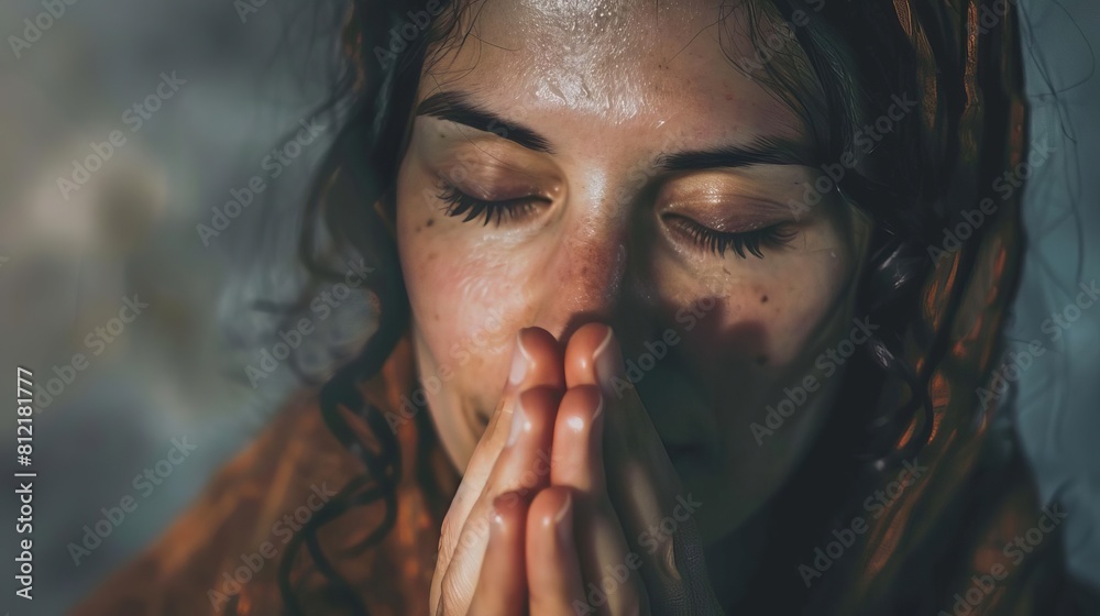 faithful young woman praying closeup portrait spiritual biblical character concept faithful young woman praying closeup portrait spiritual biblical character concept