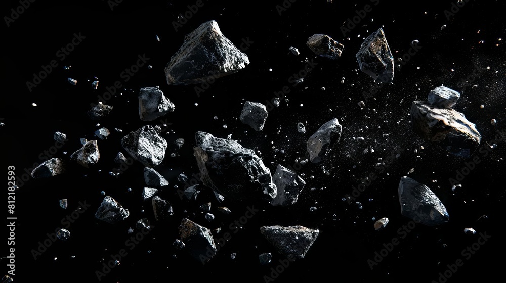 Obraz premium flying asteroids isolated on black background outer space elements cut out
