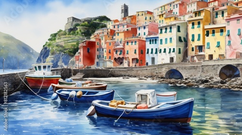 Peaceful fishing village riomaggiore cliffside colorful buildings cinque terre coast. Italian mediterranean europe