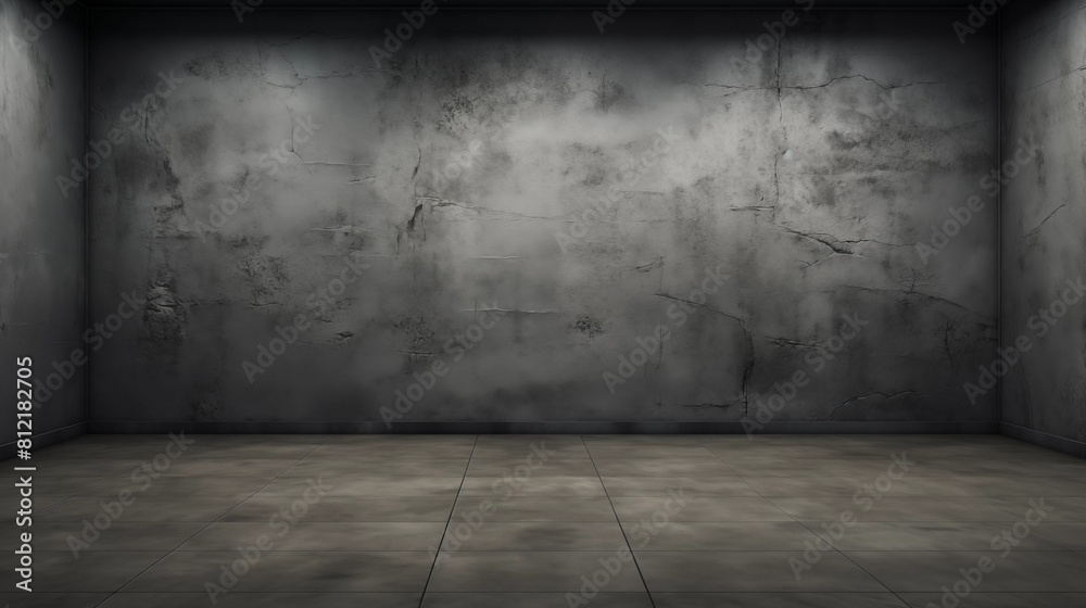An Empty Room with Dark Concrete Walls and a Cracked Surface An Empty Room with Dark Concrete Walls and a Cracked Surface