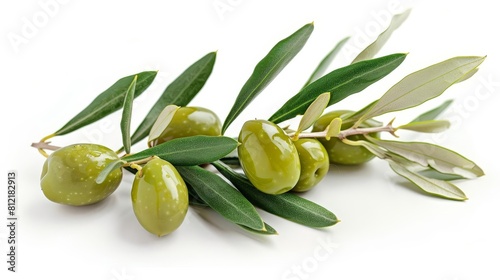 fresh green olive branch isolated on white background healthy mediterranean ingredient