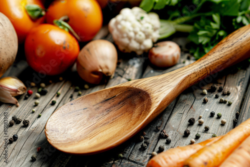 Indulge in the natural beauty of sustainably sourced wood with a close-up view of a handheld kitchen utensil.