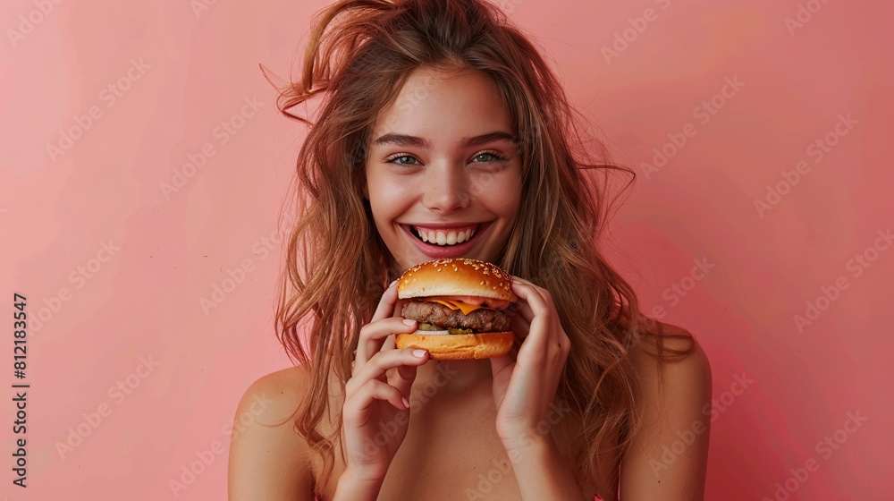 isolated woman eating fast food isolated woman eating fast food