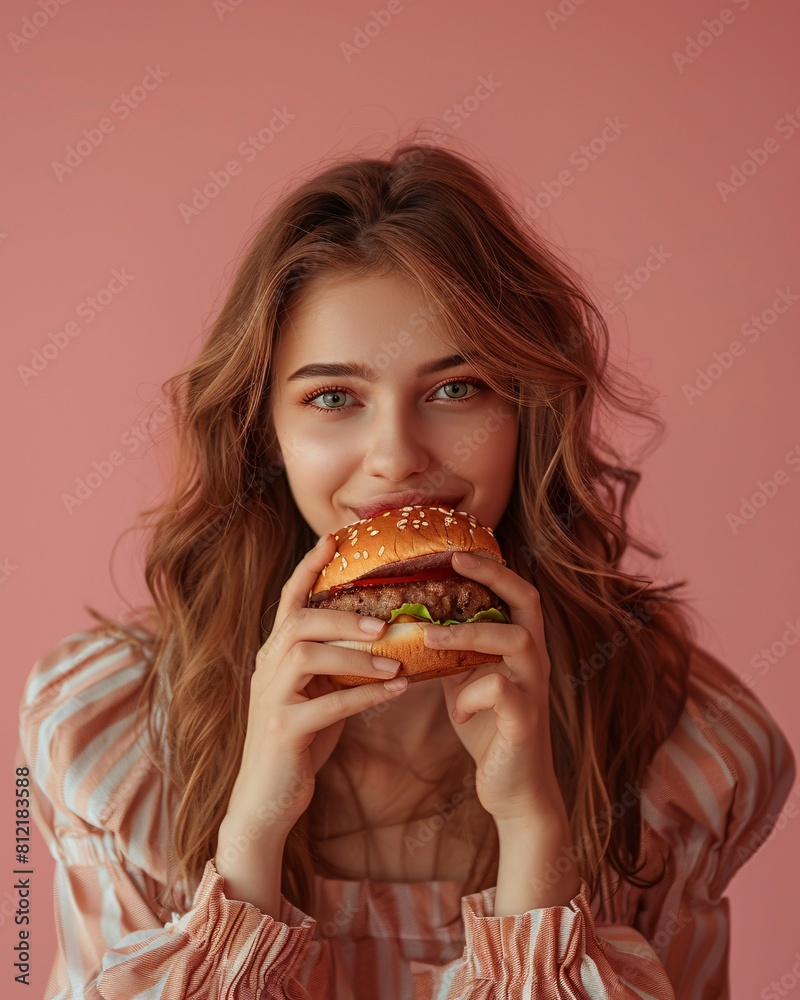 isolated woman eating fast food 
