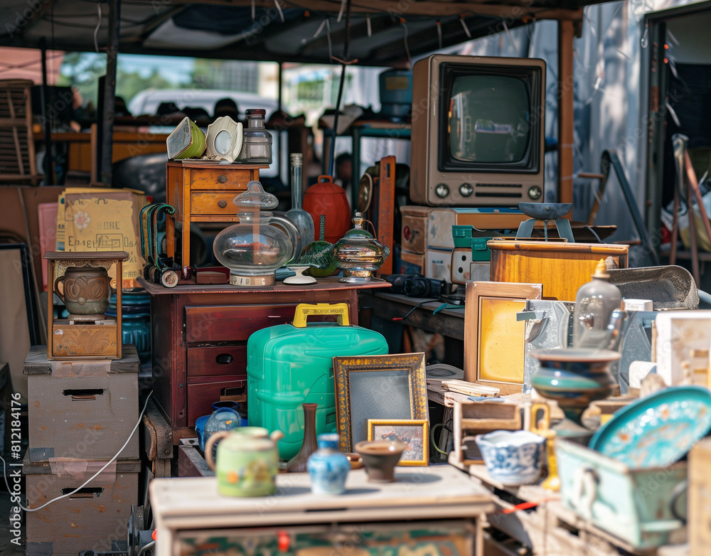 In the maze of items displayed on the garage sale tables, everyone can find something for themselves. In the maze of items displayed on the garage sale tables, everyone can find something for themselves.