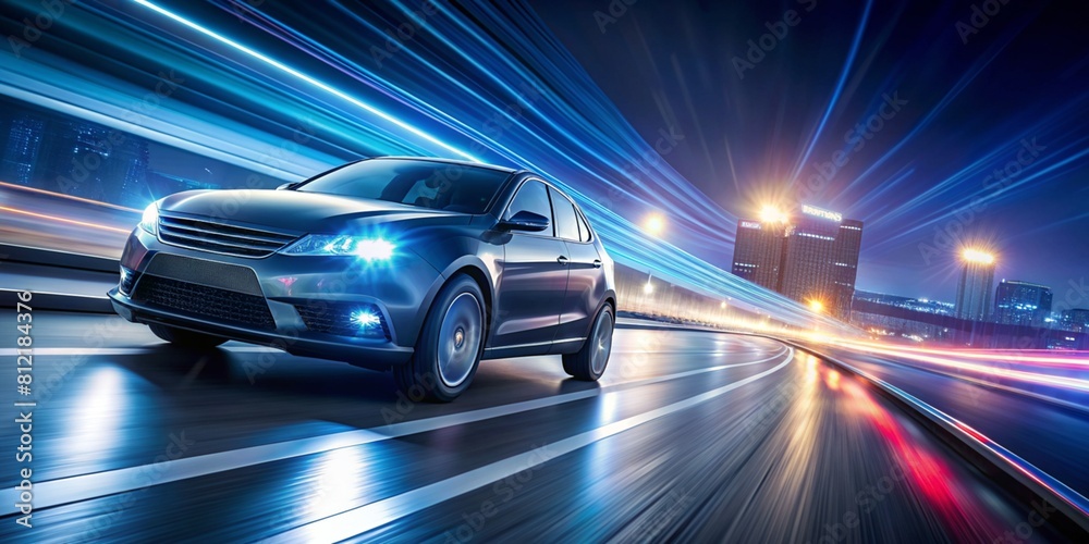 a close up of a car driving on a highway at night, car moving fast, car on highway a close up of a car driving on a highway at night, car moving fast, car on highway
