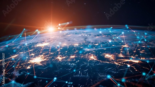 global network connectivity and highspeed data transfer on digital earth technology concept