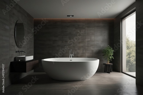 Modern minimalist bathroom bathtub interior 