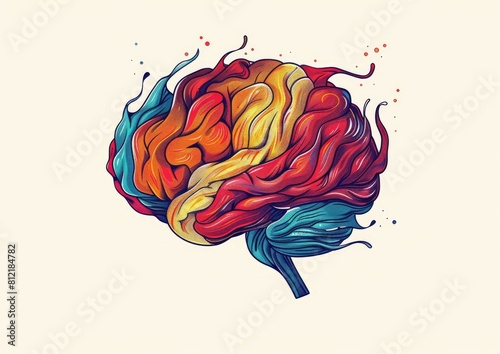 Retro Cartoon Brain: Minimalist Colorful Illustration