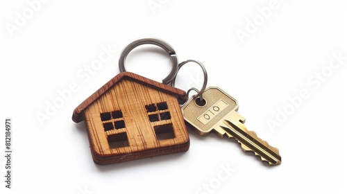 house keys with houseshaped keychain isolated on white background cut out photo photo