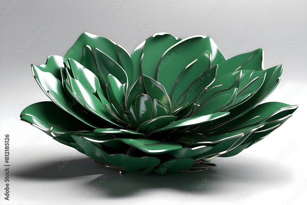 3D flower made of green metal, white background and smooth all around 3D flower made of green metal, white background and smooth all around