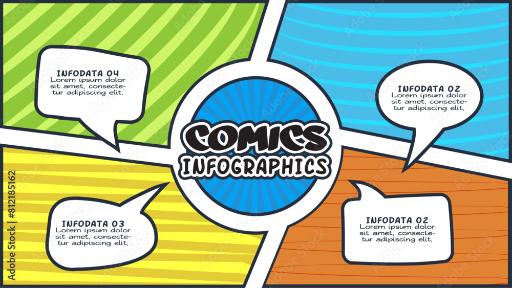 Comics infographic with 4 steps, options, parts or processes. Business data visualization. Creative infographic template Comics infographic with 4 steps, options, parts or processes. Business data visualization. Creative infographic template