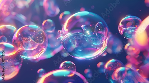 iridescent holographic liquid bubble shapes floating in space futuristic 3d abstract render