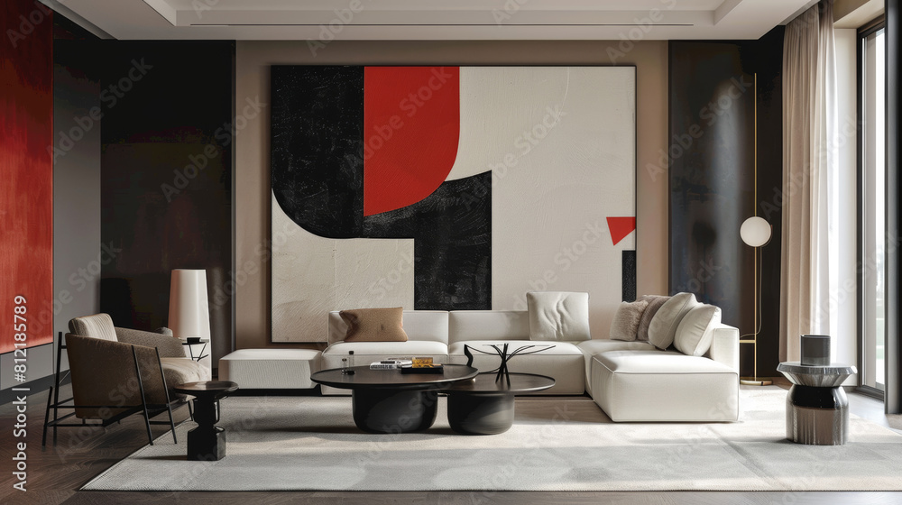 Suprematism style interior design of modern living room with abstract ...