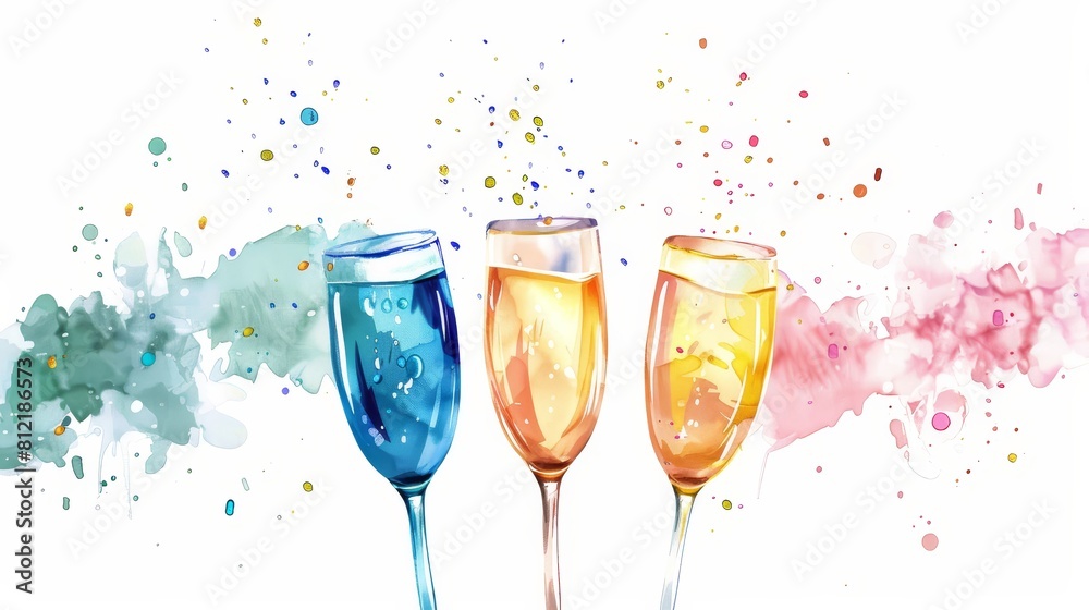 Champagne flat design side view new year toast theme water color Tetradic color scheme Champagne flat design side view new year toast theme water color Tetradic color scheme