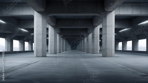 Symmetrical View of an Empty Concrete Underpass with Linear Perspective
