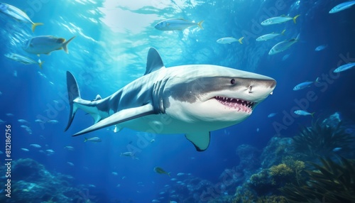 Wallpaper Mural The great White Shark in the ocean, portrait of White shark hunting prey in the underwater Torontodigital.ca