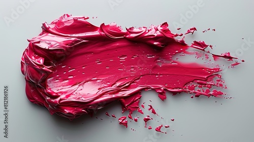 A red paint splatter on a grey background