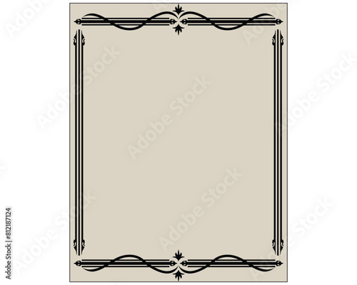 vector design of a frame with lines which are usually called lines dividers or borders on the sides of the paper consisting of several lines filled with symbols and black engravings on the four corner