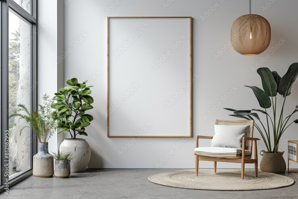 Office Interior with Blank White Poster Mockup created with Generative AI