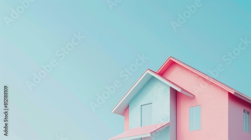 A house with a white roof and pink trim sits in front of a tree © Sunijsa