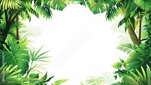 A lush frame of tropical leaves with a bright clear center