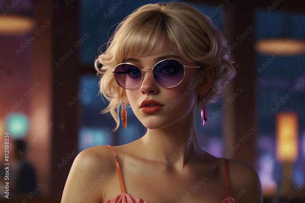 Portrait of a Blue-Eyed Blonde in Nightclub Style with Sunglasses Portrait of a Blue-Eyed Blonde in Nightclub Style with Sunglasses