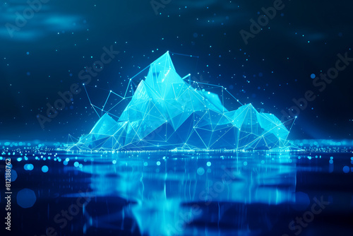 Top of the iceberg, Digital Antarctic iceberg in the ocean in futuristic polygonal style on dark blue technology background.