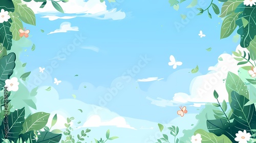 A serene floral frame with a tranquil sky backdrop