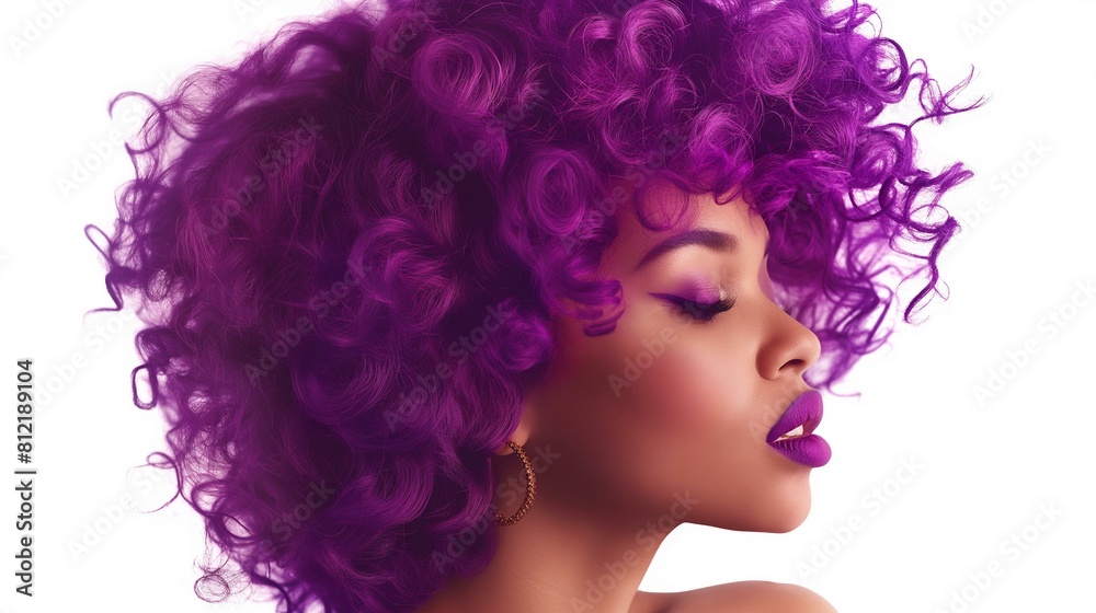 Stunning Woman With Vibrant Purple Curly Hair and Bold Makeup Stunning Woman With Vibrant Purple Curly Hair and Bold Makeup