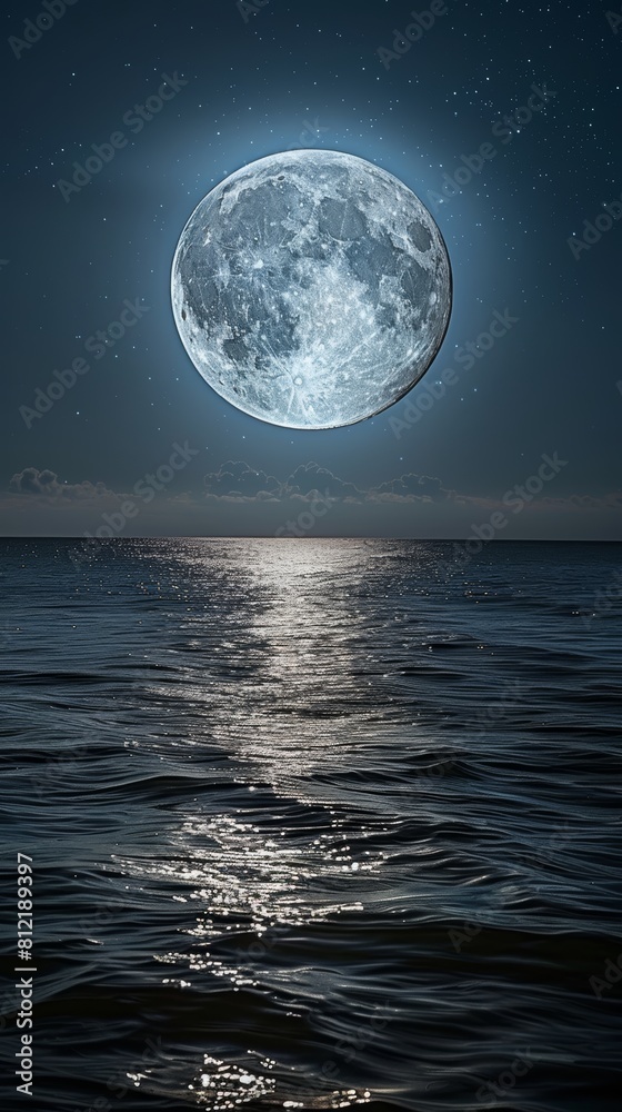 Moonlit Ocean Night Sky Generative AI
