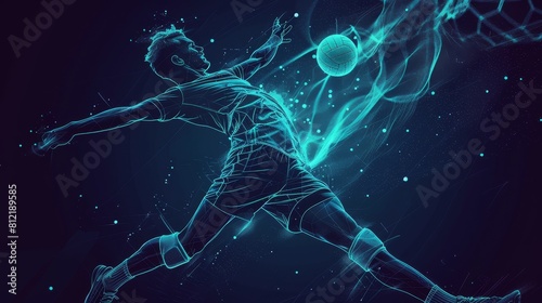  l volleyball player hit the ball in a vector illustration in neon  photo