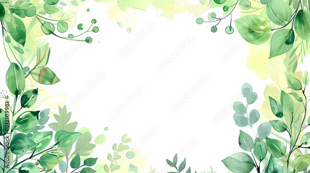 A serene watercolor foliage frame with a tranquil green palette