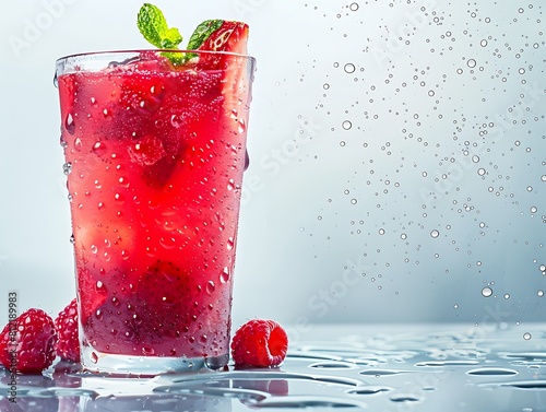 Refreshing raspberry cocktail with water droplets