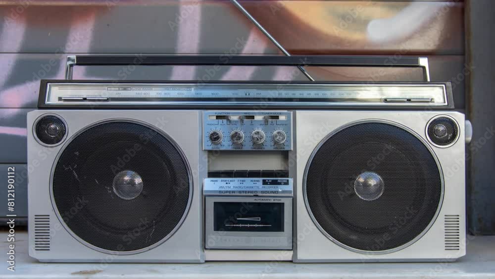 ghetto blaster against changing urban backgrounds