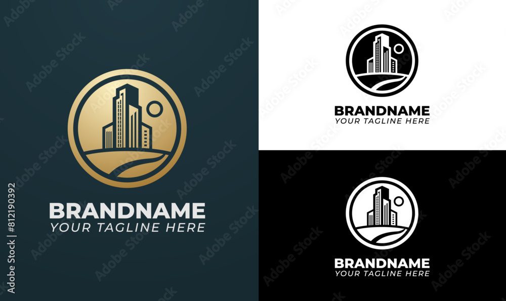 Obraz premium Urban Skyline Circle Logo Design for Real Estate