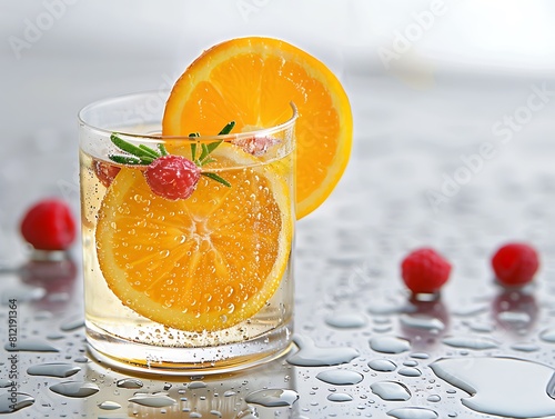 Refreshing citrus cocktail with raspberry and rosemary