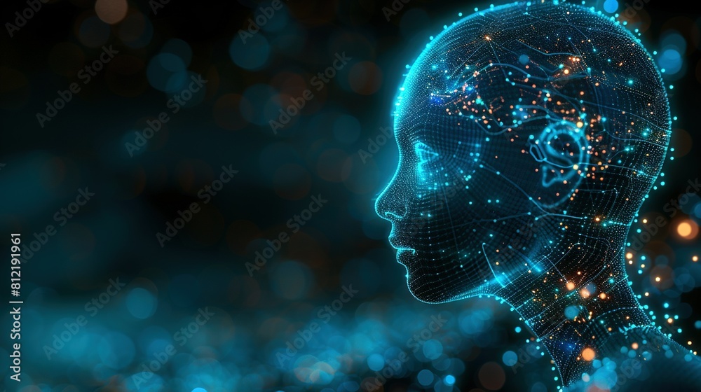 A human head is depicted as a network of dots A human head is depicted as a network of dots