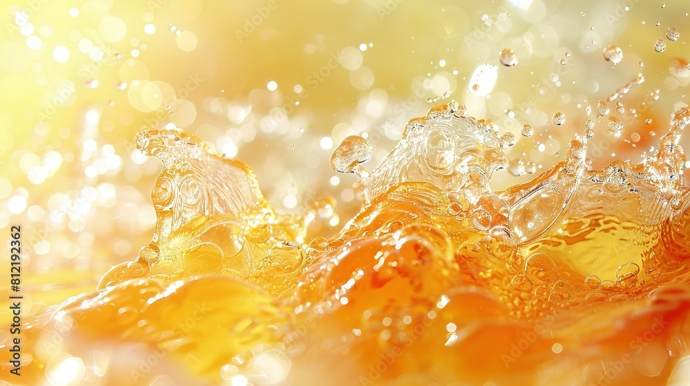 A close-up of water bubbles on a yellow and orange background with a blurry image A close-up of water bubbles on a yellow and orange background with a blurry image