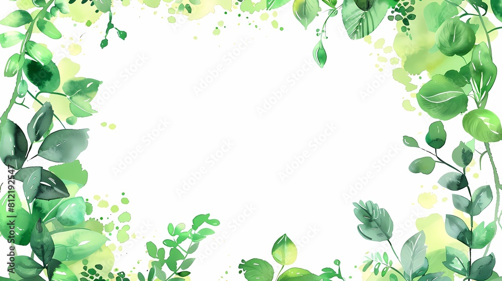 A green watercolor foliage frame with a fresh and serene vibe A green watercolor foliage frame with a fresh and serene vibe