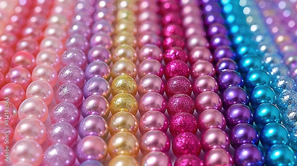 A close-up of multi-colored beads on a strand of beads A close-up of multi-colored beads on a strand of beads