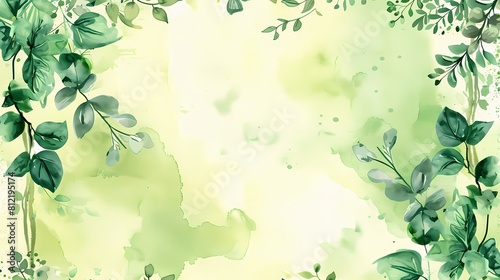 Green watercolor floral background with space for text