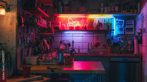 Cozy modern bar with neon lighting ideal for social gatherings and nightlife