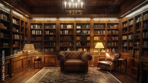 Cozy traditional library interior for relaxation and study